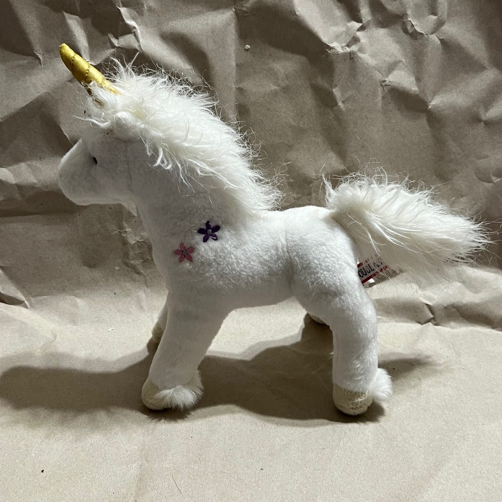 Douglas 9" Unicorn Plush White Gold Horn‎ Floral Embroidery Standing Toy Dreamy